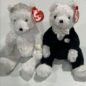 NWT Ty Beanie Babies Wedding Bears Set - Bride & Groom in White and Black